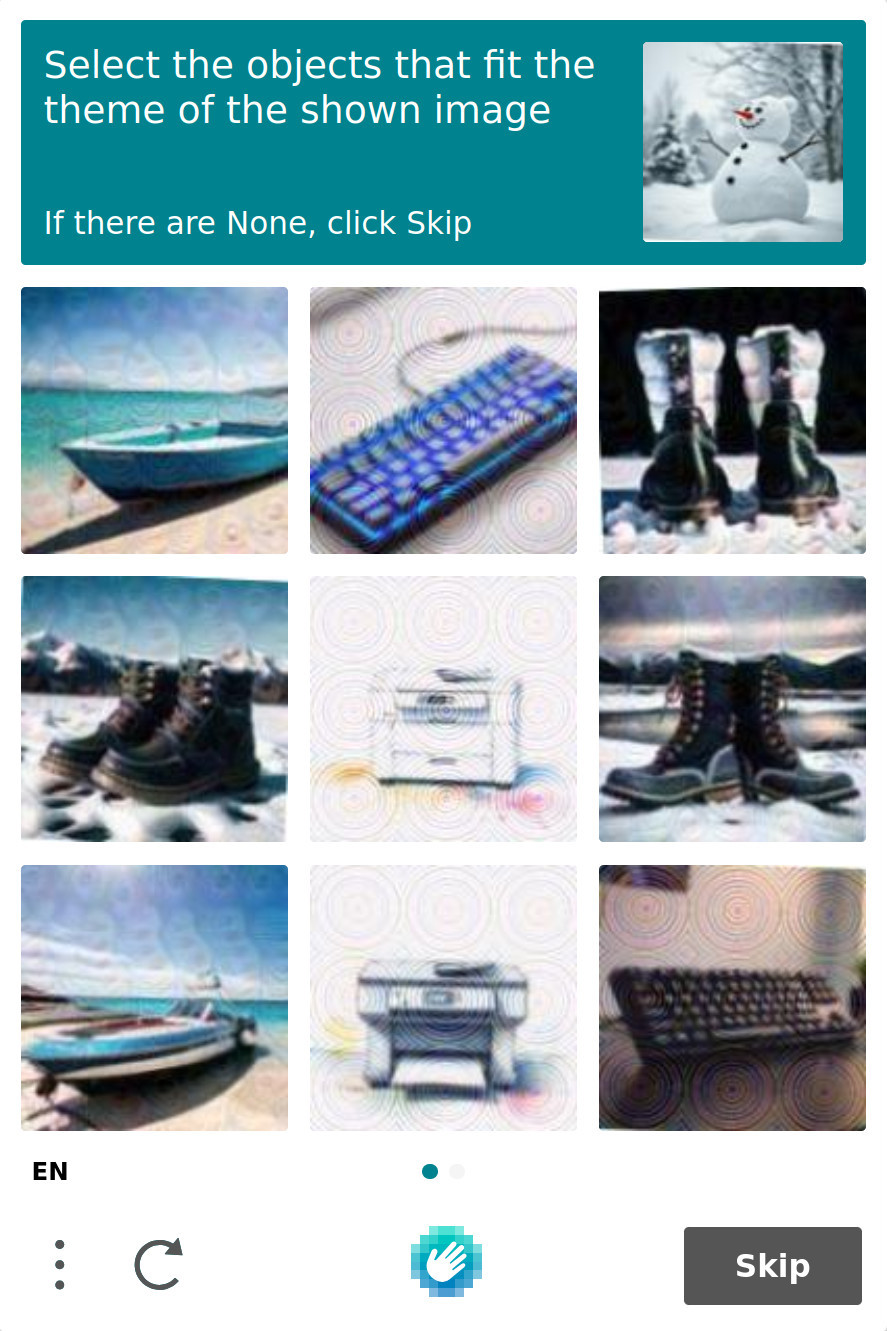 hCaptcha image challenge asking to select objects that fit a theme