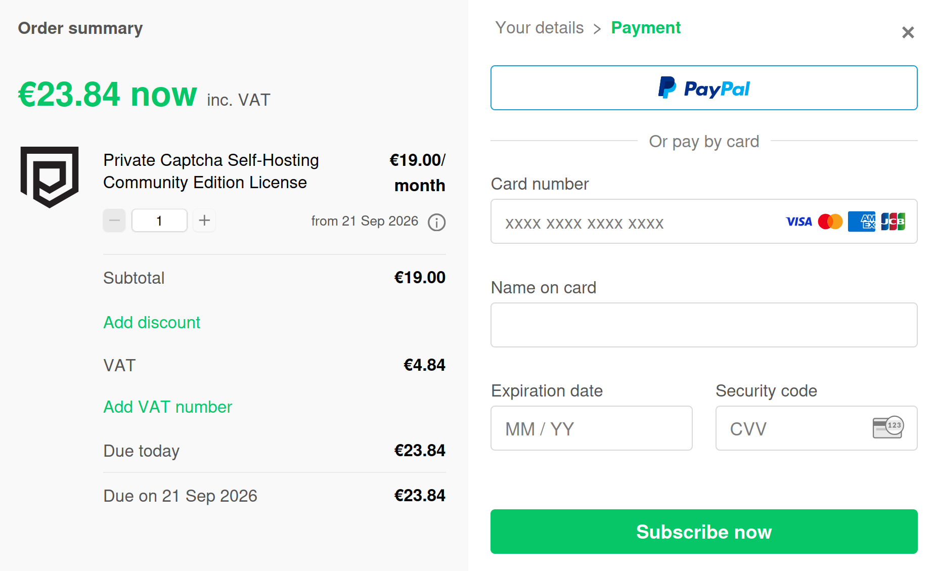 Credit card upfront