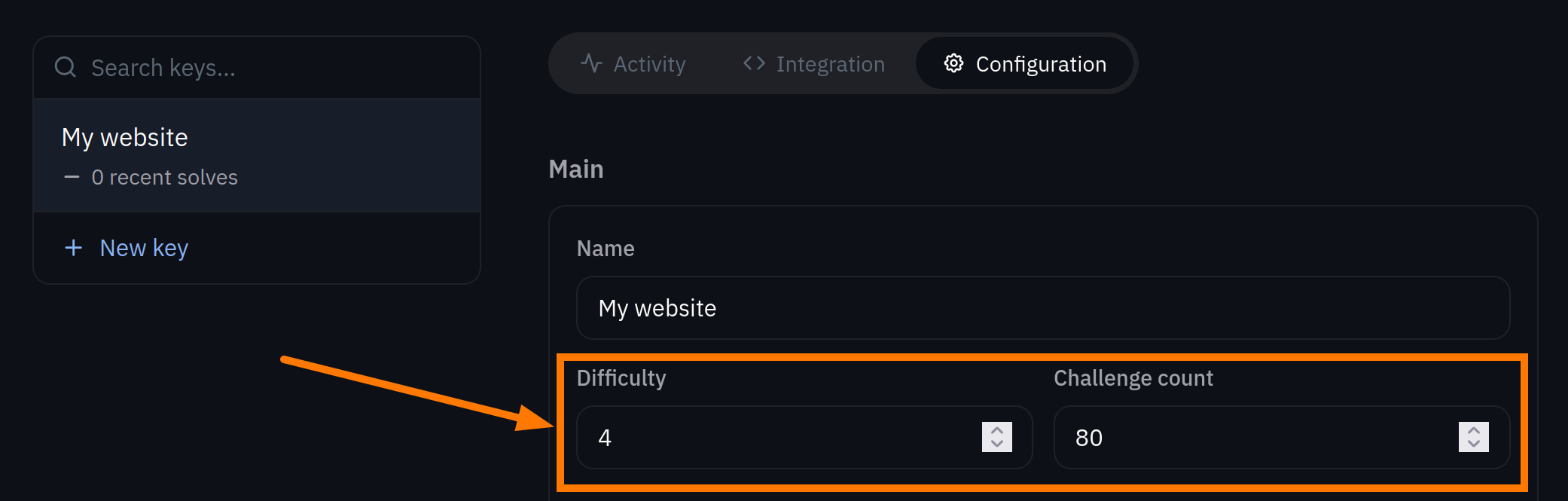Cap.js difficulty configuration