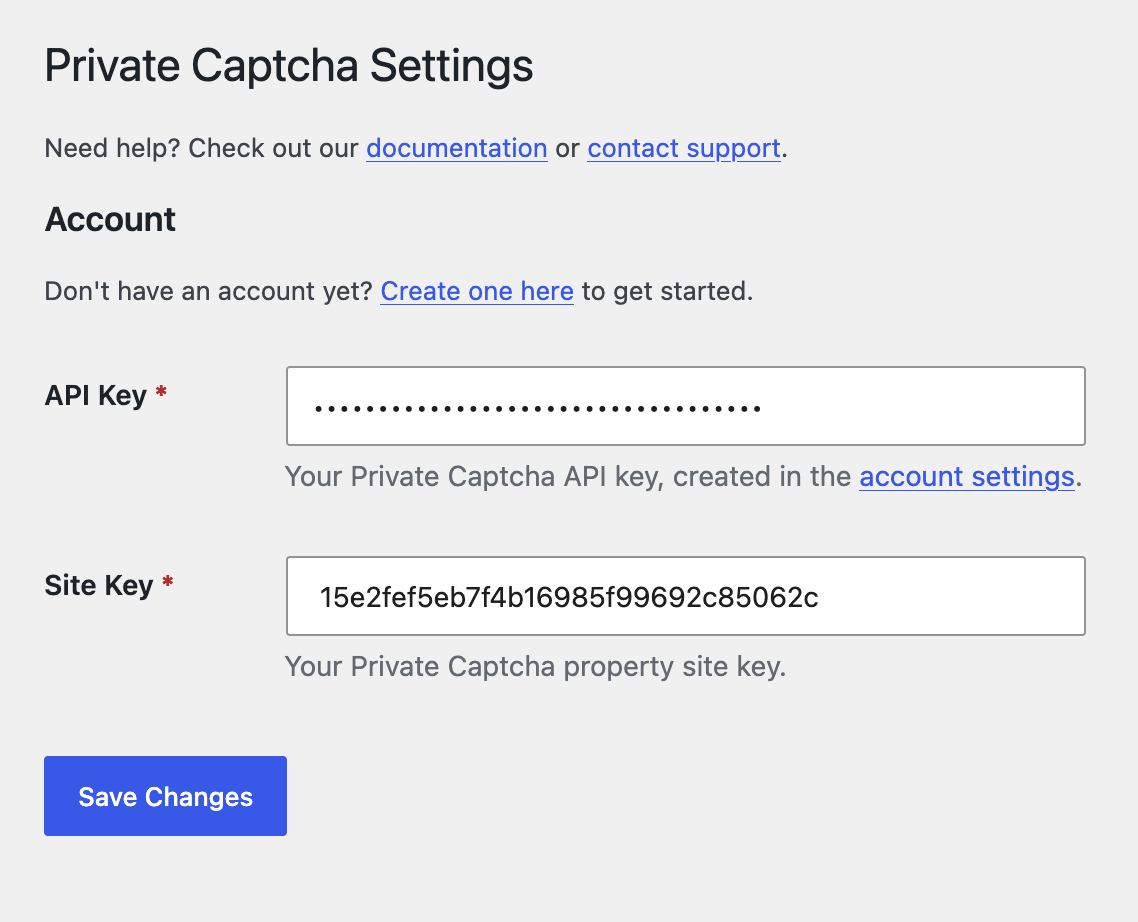 WordPress form builder interface with Private Captcha integration
